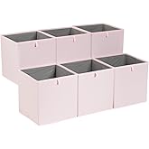 Amazon Basics Collapsible Cube Organizer Bins, Closet Storage Organizer Baskets for Shelves, Space-Saving, 13" x 15" x 13", Peony Pink, Pack of 6