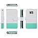 ULAK Galaxy S7 Wallet Case, Magnetic Premium PU Leather Flip Stand Folio Cover with Built-in 9 Slots and Wrist Strap for Samsung Galaxy S7 (5.1 inch) (Minimal Mint Stripes) Will not Fit S7 Edge