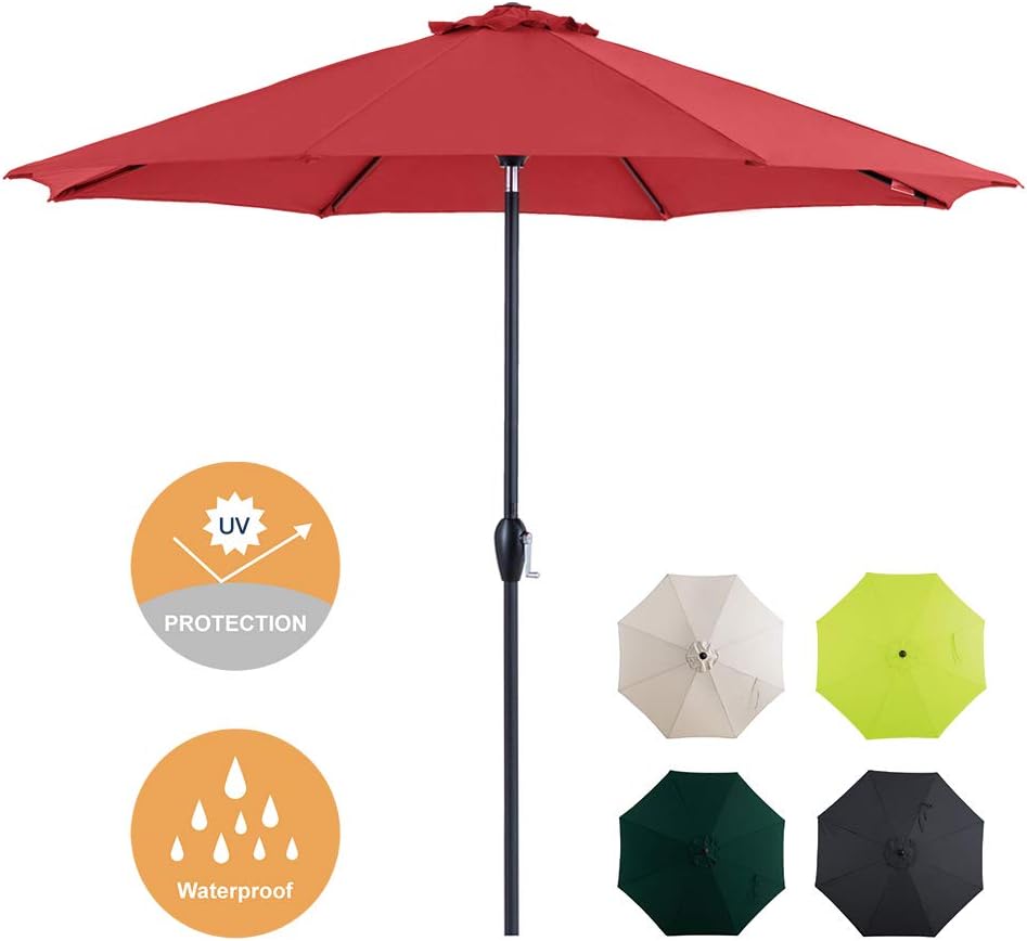 Tempera 9 Ft Patio Umbrella Outdoor Garden Table Umbrella With Push Button Tilt And Crank 8 Steel Ribs Apple Green Garden Outdoor Cjp Org In