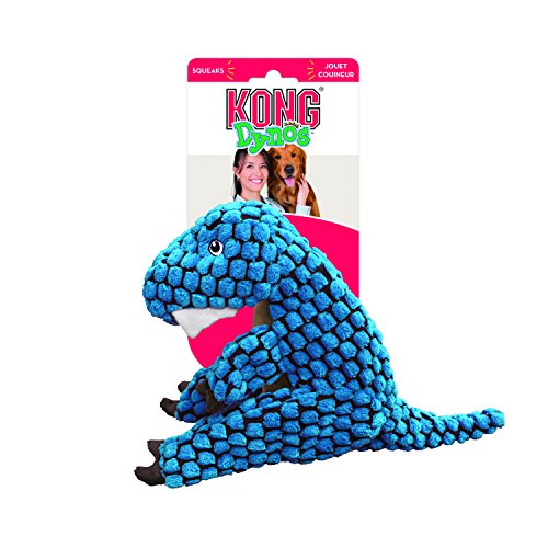 KONG Dynos T-Rex Blue Dinosaur Squeak Dog Toy, Reinforced