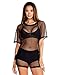 iHeartRaves Sheer Fishnet Mesh Top Women Oversized Sheer Tee Shirt for Raves and Music Festivals (Black, Small)