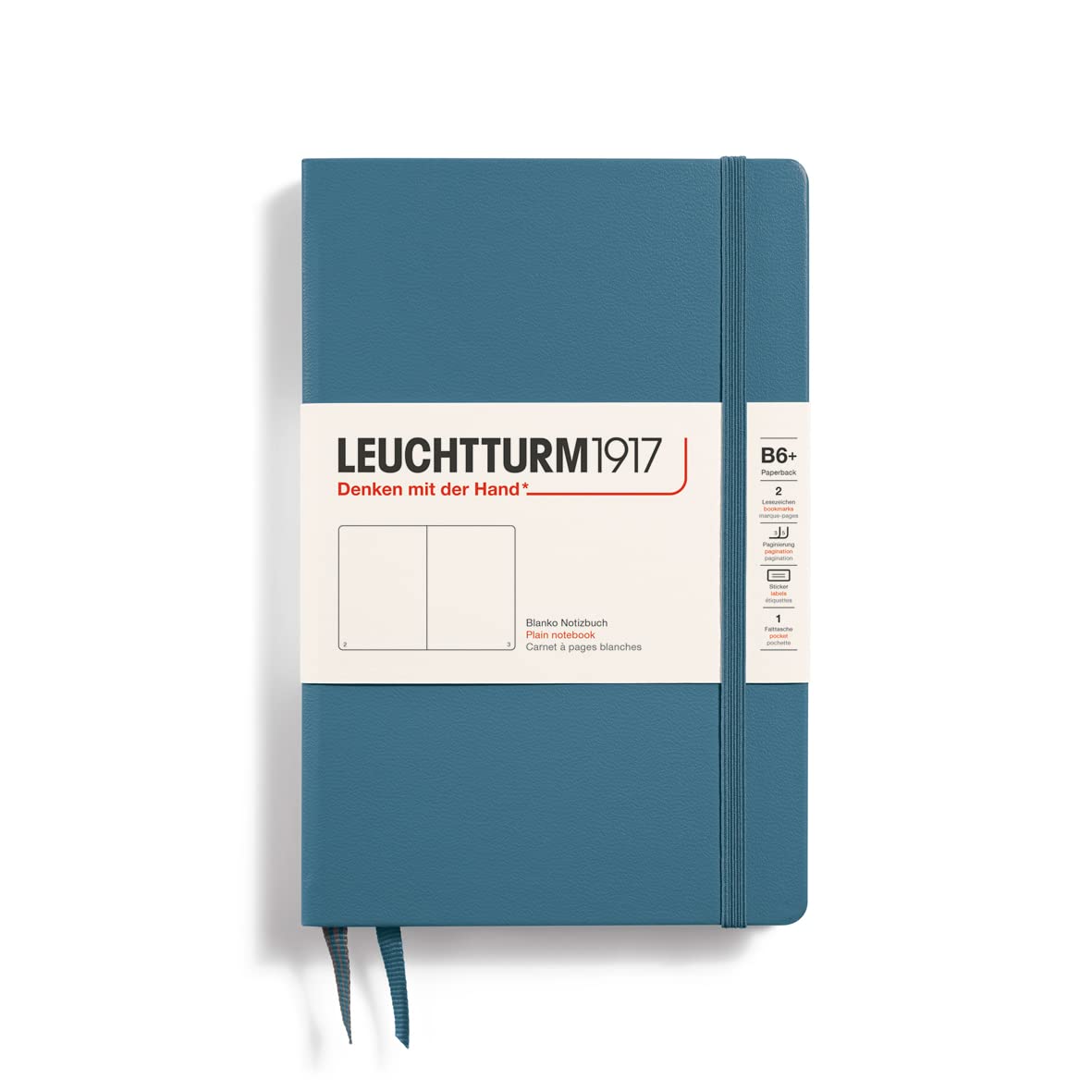 LEUCHTTURM1917 368511 Notebook Paperback (B6+), Hardcover, 219 Numbered Pages, Stone Blue, Plain