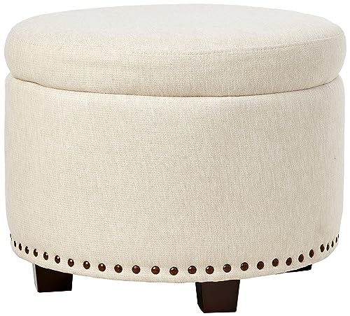 Evolur Vienna Ottoman with Nailhead Trim in Sweet Cream, Made from Sturdy and S…