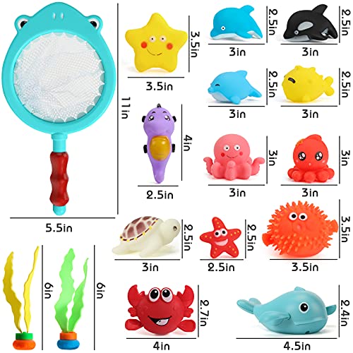Shindel 16PCS Bath Toys, Kids Floating Animal Toys Pool Toy Set Fishing Net Clockwork Swimming Toys for Kids Toddler Baby, Summer Party Beach Games and Birthday Gifts for Boys and Girls