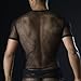 YiZYiF Men's See Through Fishnet Clubwear Short Sleeve T-Shirt Undershirt Black Medium