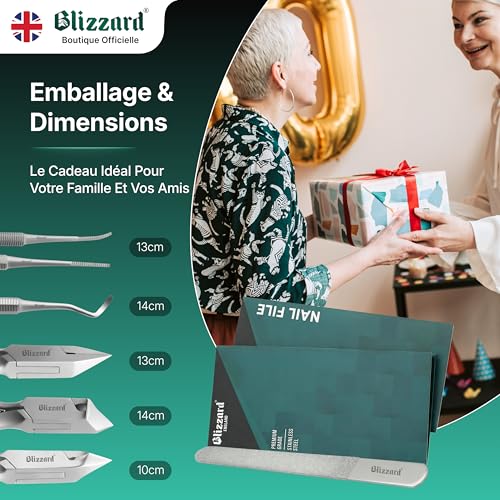 Blizzard Professional Pedicure Kit and Nail Foot Cutter - 5 Piece Podiatry Set for Ingrown and Thick Toenails - Clippers, File and Lifter - Stainless Steel - Senior and Men's Foot Care