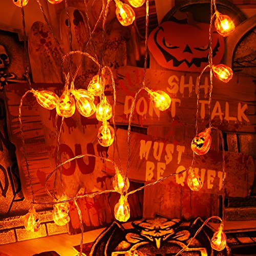 3D Halloween Lichterkette 4.5M 30 LEDs Orange Kürbis Lichterkette Batteriebetrieben LED Wasserdichte Kürbis Lichter Halloween Lichterketten Beleuchtung Dekoration für Weihnachten Party Außen & Innen