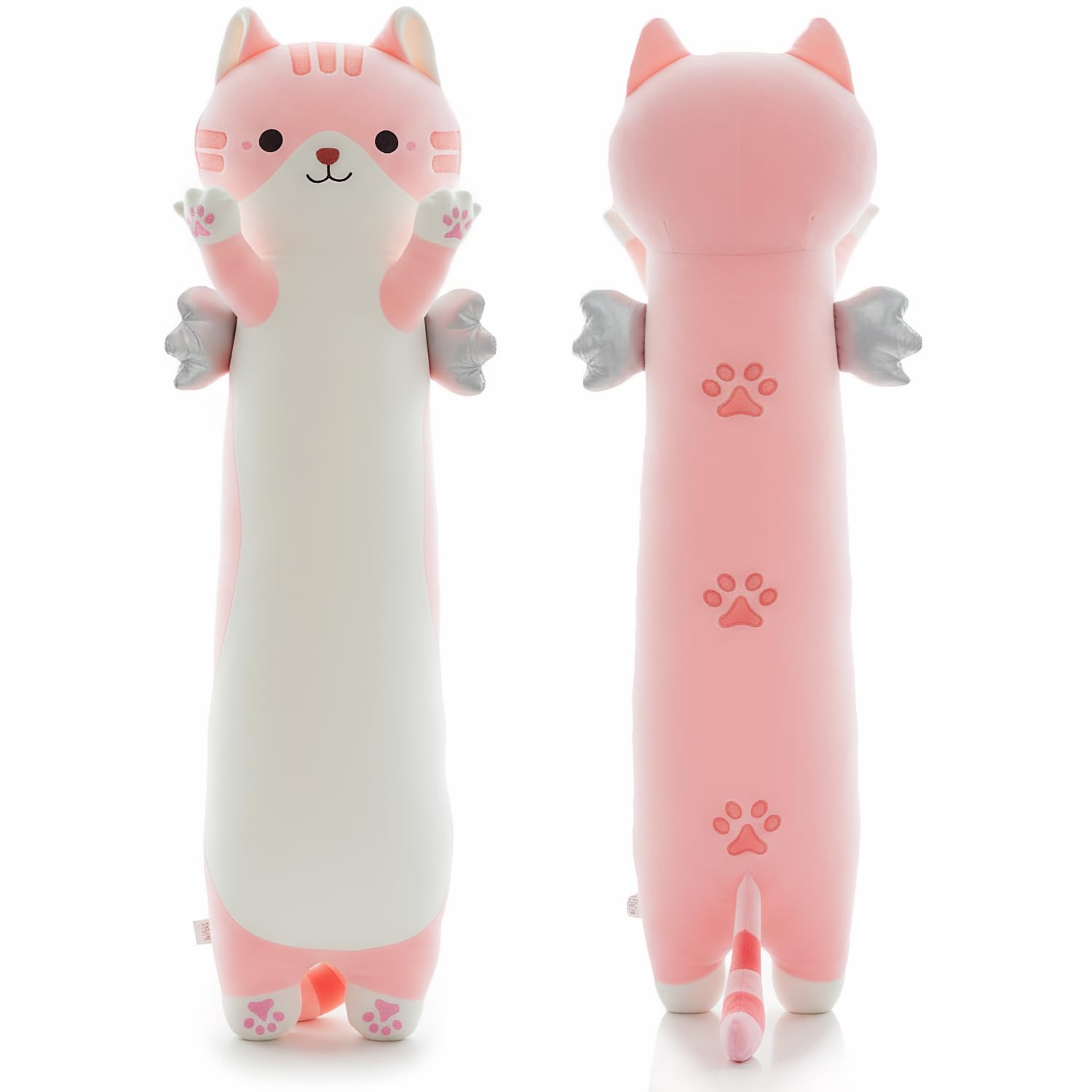 ZOMAXTOY Long Cat Plush Pillow with Wings Soft Kitty Stuffed Animal Toy Giant Cuddly Kitten Cushion for Kids Adults Bedroom Decor (Pink, 110cm/43.31in)