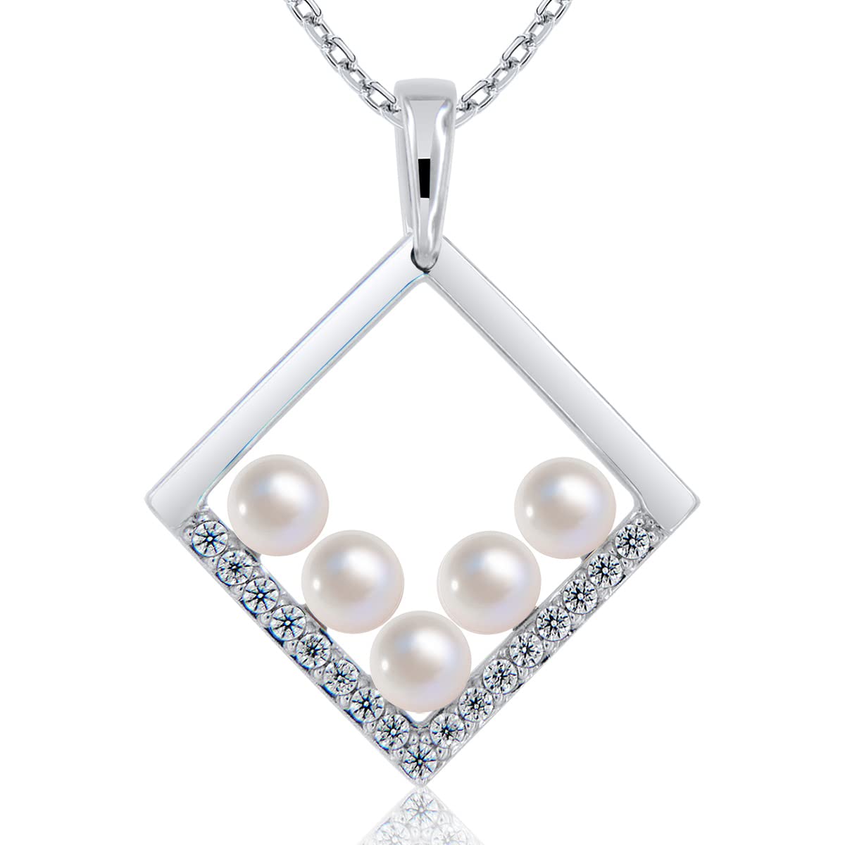 PLANETYS - 925 Sterling Silver Rhodium Finishing Pendant Freshwater Pearls