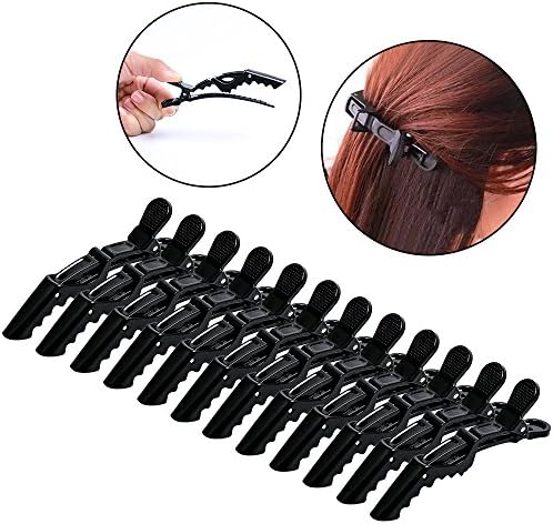 Croc Hair Clips 12 Pieces 4.4”, Salon Hair Coloring, Dying, Blow Drying, Styling, Sectioning Gator Alligator Clips for Women Thick Hair Black