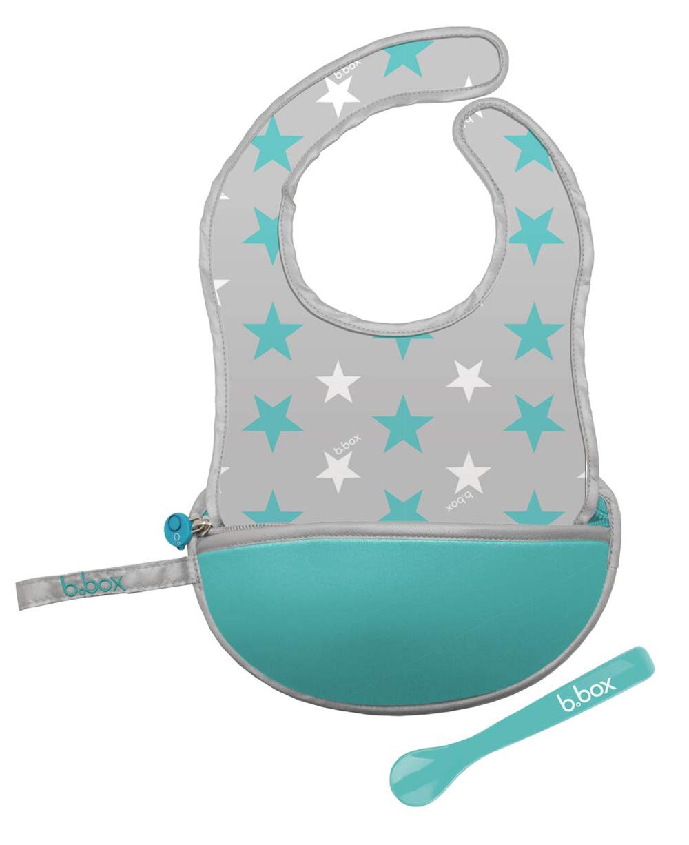 b.box Travel Bib and Spoon with Adjustable Neck Strap and Pouch (Star Burst)