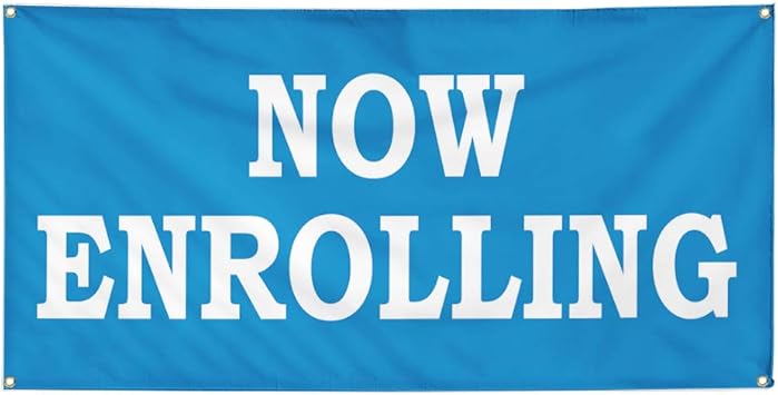 Amazon Com Vinyl Banner Sign Now Enrolling Blue Education