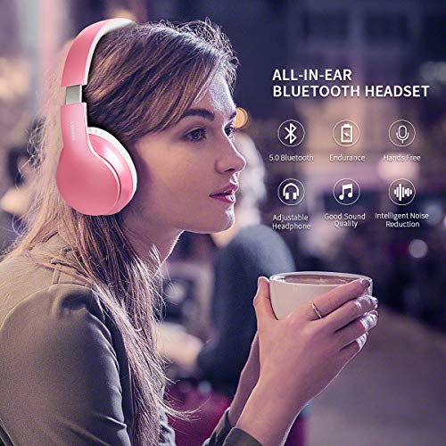 Rose Pink LOBKIN Over-Ear Bluetooth Headphones with Microphone Stereo Noise Reduce Over Ear Studio School Gaming Sleep Party Outdoor Kids Girls Wireless Headphones