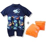 HOUZI Inflatable Swimming Arm Bands + Float Suit Infant Toddlers Babies Kids Baby Boys Girls One Piece Swimsuit Buoyancy Sun Protection (One suit + one pair of float arm bands, 18-24 Months Old)
