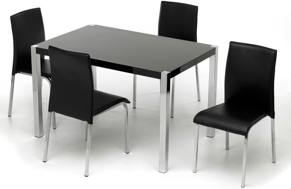 Charisma High Gloss/Chrome Dining Table Set plus 4 Black Chairs