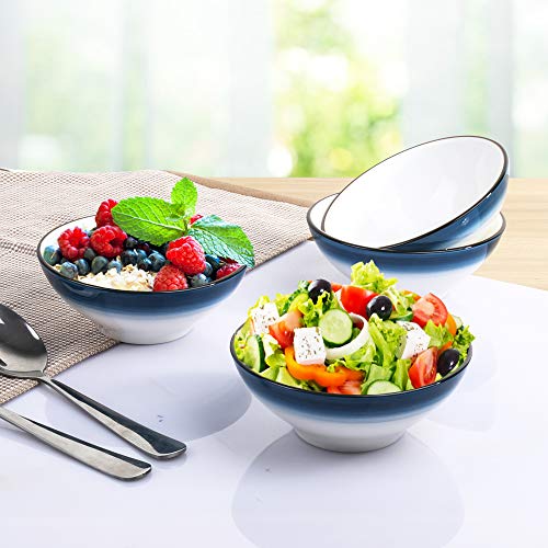 MARSTRACE White Blue Bone China Dessert Bowls Set of 4, 4.8 Inch Ceramic Bowls for Rice, Cereal, Snacks, Appetizer, Ice Cream, Fruit, Microwave Dishwasher Safe