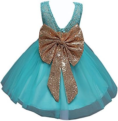 Omaysaa 0-6 Years Go Newborn Flower Baby Girl Sequins Bowknot Elegant Sleeveless Princess Dresses (Green, 5-6Y)