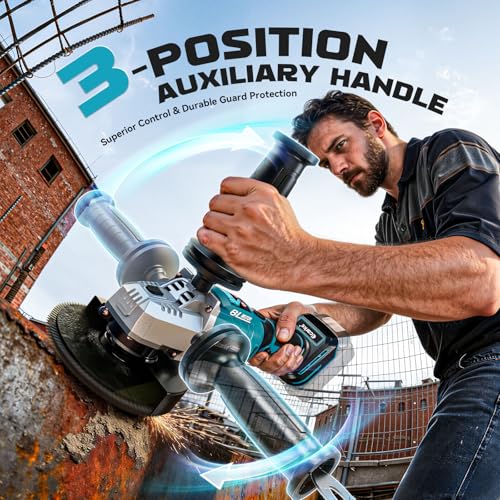 Ecarke Radial Pequeña, Amoladora Bateria Compatible con Makita 18V, Motor Sin Escobillas, 3 Niveles Velocidad, 10000 rpm, Disco 125mm, Pantalla LCD y Juego 12 Accesorios(Solo Productos)-Azul Marino