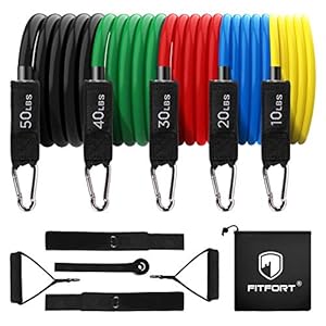 FITFORT Resistance Bands Set, 11 Pack Exercise Bands Stackable up to 150lb, Indoor/Outdoor Workout Bands with Door Anchor & Handles for Fitness, Strength, Slim, Yoga, Home Gym Equipment for Men/Women