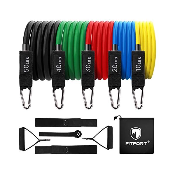 FITFORT-Resistance-Bands-Set-11-Pack-Exercise-Bands-Stackable-up-to-150lb-IndoorOutdoor-Workout-Bands-with-Door-Anchor-Handles-for-Fitness-Strength-Slim-Yoga-Home-Gym-Equipment-for-MenWomen FITFORT Resistance Bands Set, 11 Pack Exercise Bands Stackable up to 150lb, Indoor/Outdoor Workout Bands with Door Anchor & Handles for Fitness, Strength, Slim, Yoga, Home Gym Equipment for Men/Women