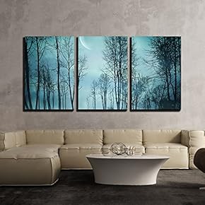 3 Piece Canvas Wall Art - Night Forest in Vintage Background - Modern Home Art Stretched and Framed Ready to Hang - 16"x24"x3 Panels