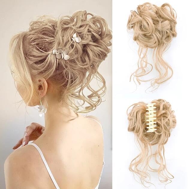 Claw Clip Messy Bun Scrunchy Synthetic Hair Extensions for Women Girls (#24)