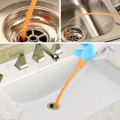 Omont Drain Clog Remover Drain Snake Drain Hair Remover Tool Kit,3 Pack 19.7 Inch Drain Auger 1 Pack 24 Inch Drain Relief 1 Pack 27.5 Inch Drain Cleanning Brush 1 Pair Housework Gloves