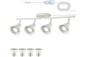 vivihobb 4 Light Plug in Track Lighting Kit,Modern Plug in Ceiling Light Fixture,14.7ft Cord,Timer & Dimming Switch,4 Way Ceiling Spot Lighting,Flexibly Rotatable Light Head (White)