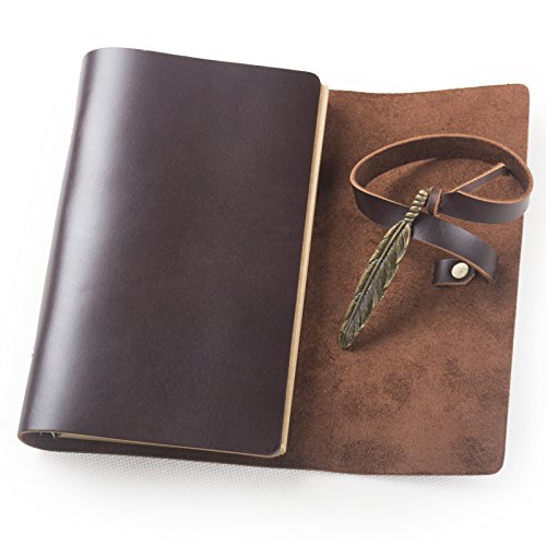 Ancicraft Vintage Soft Genuine Leather Journal Diary Notebook Refillable with Feather 6-ring Binder Lined Craft Paper A6 (Dark coffee with feather) - Thumbnail 4