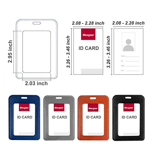 ID Holder PU Leather ID Badge Holder Wallet - Double Sided Name Card Holder with Pockets Clear Viewing Window Id Badge and 20" Neck Lanyard/Strap for Offices ID, School ID, Credit Card (Blue)