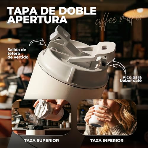 HAUSHOF Portable Cordless Electric Coffee Grinder with Double Thermal Cup 700ml, 5 Adjustable Grinding Levels, All-in-One Pour Coffee Maker for Camping, Outdoor Travel, RV and Office