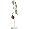 IBUYKE Coat Rack Stand, Freestanding Coat Tree with Solid Round Base and 8 Hooks, Easy Assembly Wooden Coat Hanger, Clothes Rack for Hallway Entryway, Living Room, Bedroom, Office, White WD-114