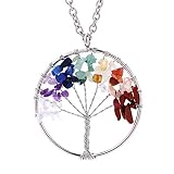 Eamaott Tree of Life Pendant Amethyst Rose Crystal Necklace Gemstone Chakra Jewelry