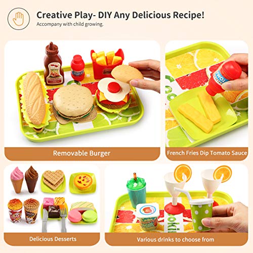 GeyiieTOYS 36 Stück Spiellebensmittel Kinderküche Lebensmittel Essen Spielen Set, DIY Hamburger, Schneiden Obst… – Bild 3