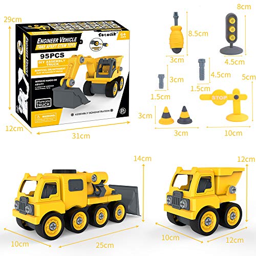 Sotodik 95PCS Take Apart Toys Car, 21 Models DIY Vehicle Playset Crane Truck Dump Construction Engineering STEM Learning Toys for Kids Boys Girls - Thumbnail 2