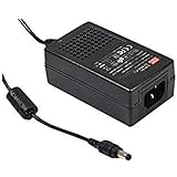 MEAN WELL GST25A05-P1J AC-DC High Reliability Industrial Table Top Power Supply, 25 Watt 3-Wire, 5 Volts 4 Amps 2.1mm Plug Le