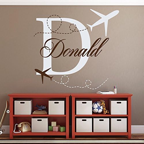 Name Wall Decals Monogram Plane Airplane Decal Boy Kids Nursery Bedroom Decor Art Vinyl Sticker Removable MA73 (22''Tallx23''Wide)