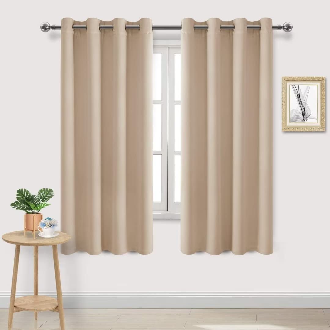 DWCN Blackout Curtains for Bedroom - Thermal Insulated Light Blocking Eyelet Window Curtains for Living Room 55 x 79 inch Length, Beige, 2 Panels — image 1