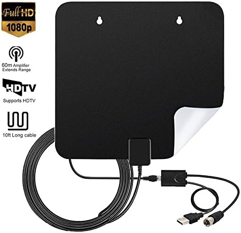60Miles Amplified TV Antenna Indoor - Hottly Upgraded Version Digital HDTV Antenna with Detachable Amplifier Signal Booster, 1080P VHF UHF High Reception Long Range with 10Ft Coaxial Cable