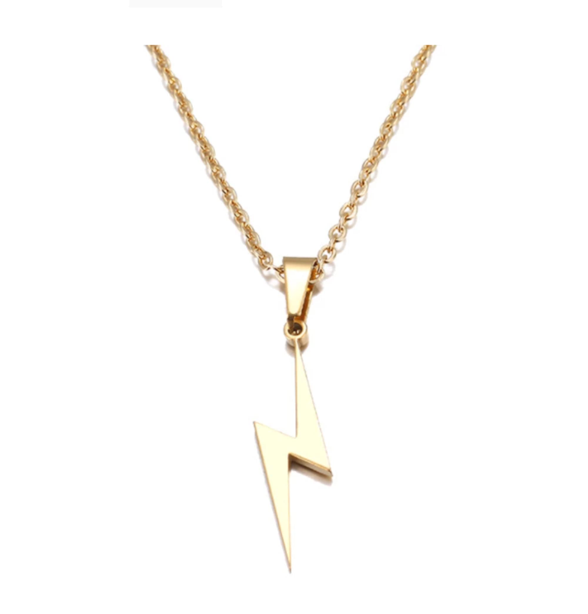 CrownOfRibbons Lightning Bolt Necklace, Thunderbolt Jewellery in Stainless Steel, Men and Women