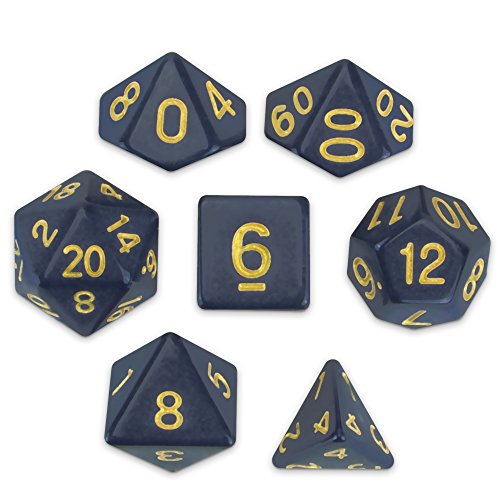 Wiz Dice Dreamless Night Set of 7 Polyhedral Dice, Solid Dark Navy Blue Tabletop RPG Dice with Clear Display Box