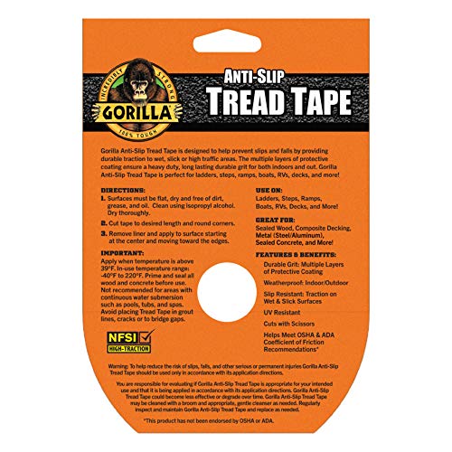 Gorilla AntiSlip Tread Tape, 2" x 10' Roll, Black, (Pack of 2