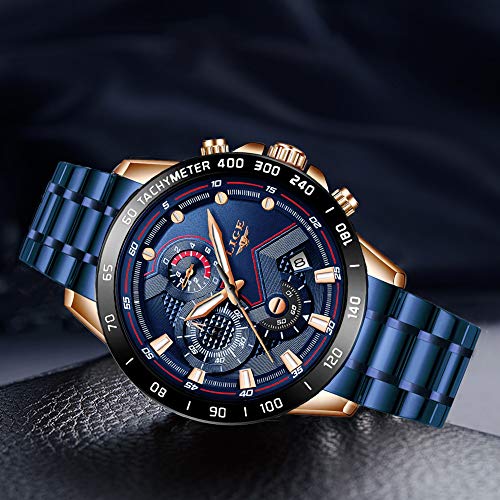 LIGE Relojes Hombre Moda Deportes Impermeable Analógico Cuarzo Acero Inoxidable Militar Azul Reloj Pulsera para Hombre - Imagen 5