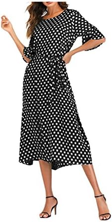 dextrad dress Polka Dot Midi Loose Beach Dress Flare Sleeve Women Long Dress Robe Plus Size