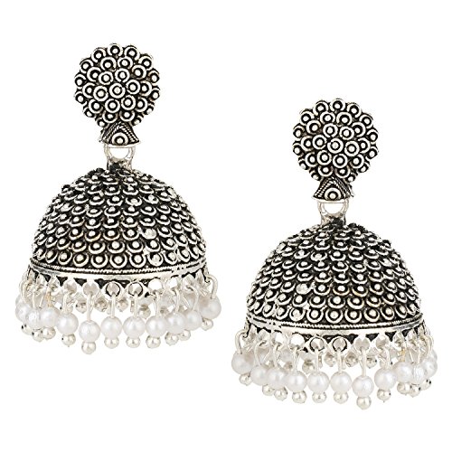 Efulgenz Indian Vintage Bollywood Gypsy Oxidized Silver Tone Temple Ethnic Jhumka Jhumki Earrings for Women