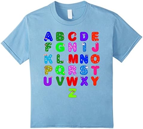 Kids ABC Alphabet Awesome Letters Colorful Learning Tee. T-shirt 4 Baby Blue