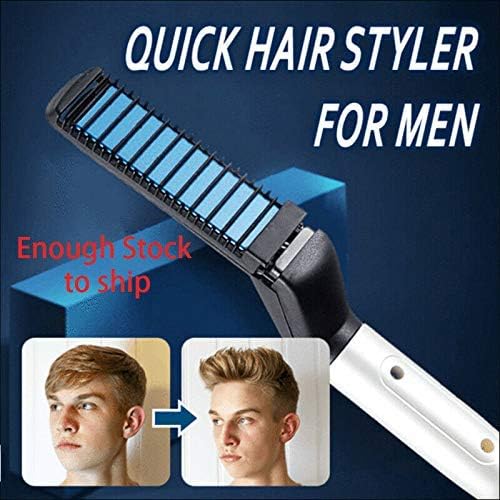 wokee Men Quick Beard Buddy Beard Straightener Styler Comb Multifunctional Hair Curling Curler Show Cap Tool,US Plug