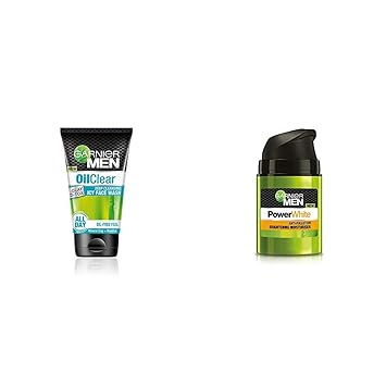 Garnier Men Oil Clear Clay D-Tox Deep Cleansing Icy Face Wash, 100gm & Garnier Men PowerWhite Anti-Pollution Brightening Moisturiser,50g