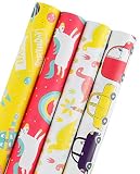 WRAPAHOLIC Gift Wrapping Paper Roll - Dinosaurs/Robot/Cars Cute Design for Birthday, Holiday, Baby Shower Gift Wrap - 4 Rolls - 30 inch X 120 inch Per Roll