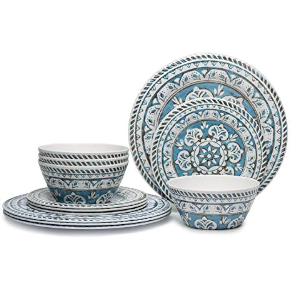 12 Pcs Melamine BreakResistant Indoor Outdoor Dinnerware Set Service 4